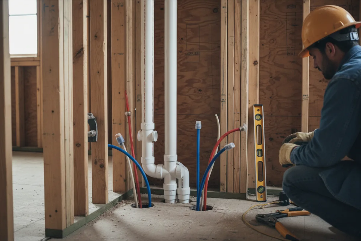 Drain and supply rough-in during Leak Detection in Bernville